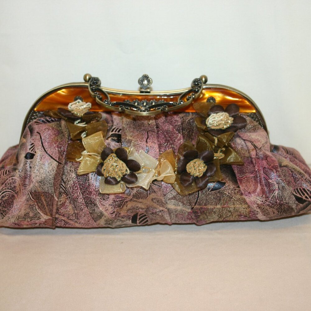 Victorian Style  Floral Fabric Ribbon Adorned Purse MUST SEE! B-144